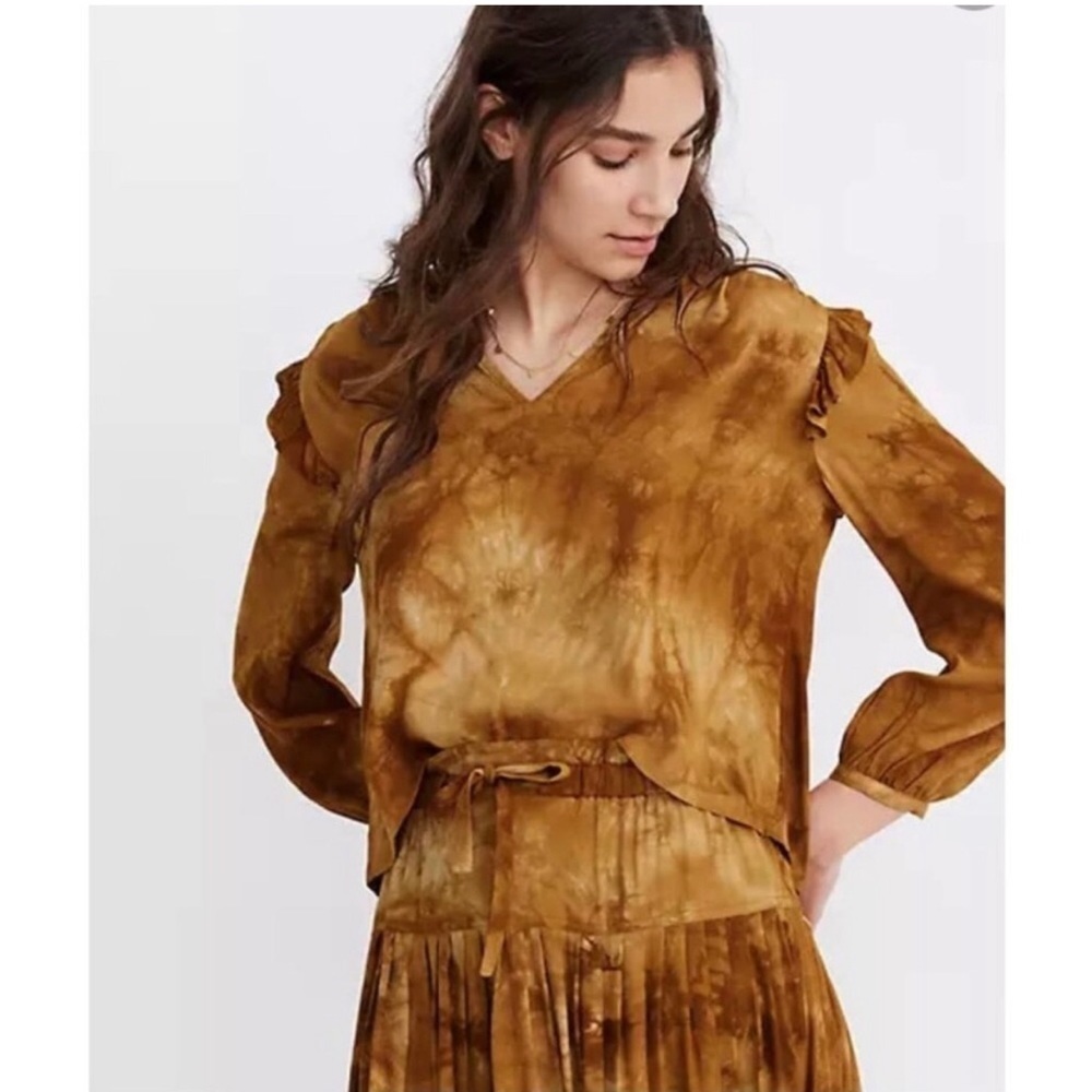 NWT MADEWELL Boho Indie Festival Ruffle Tie-Dye Ruffle-Shoulder Top Size M